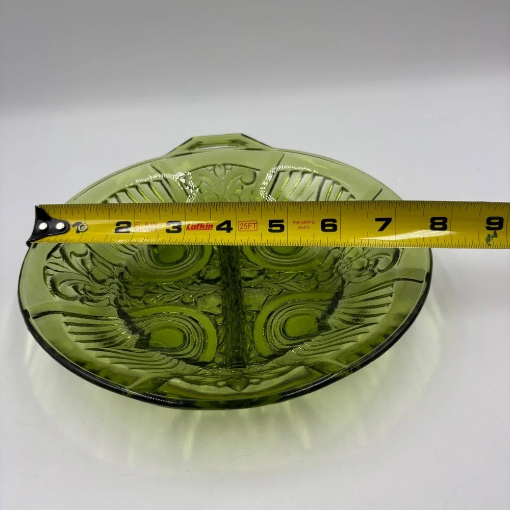 Vintage Indiana Glass Divided Relish Dish  8in Green Excellent Pressed Pattern